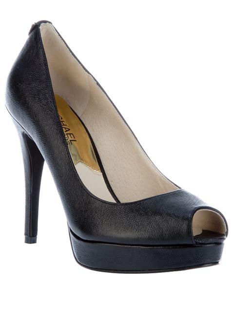 michael kors peep toe black pumps|michael kors kitten heel pump.